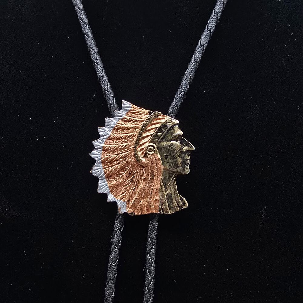 Indian Head Bolo Pendant Necklace On Black Cord